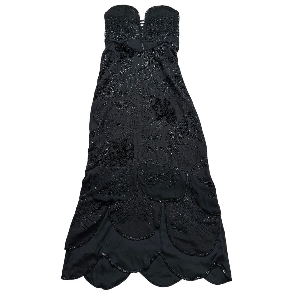 Gorgeous 2 Piece Handmade Fully Beaded Silk Corset Maxi Dress Black Tie Formal